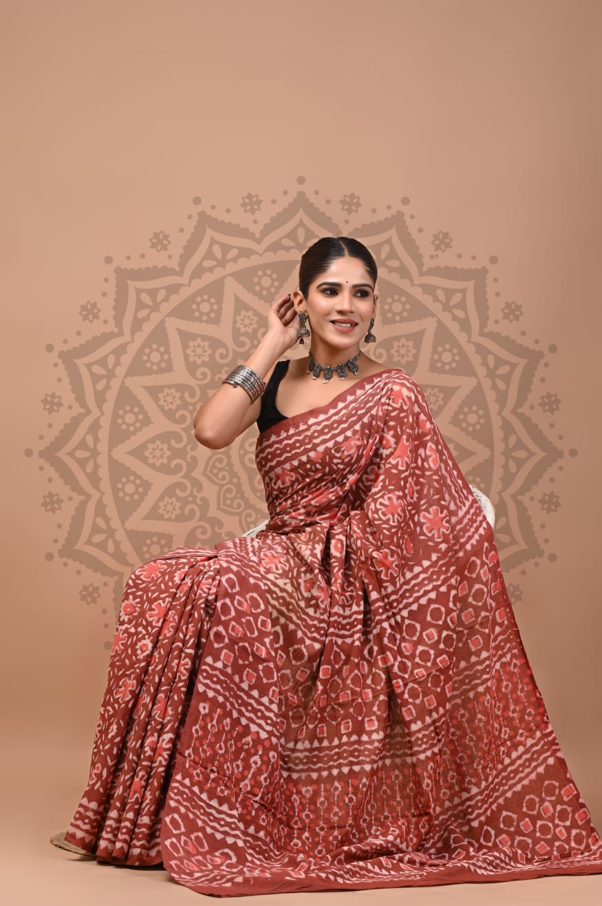 Pure Cotton Mul Handblock Printed Sarees Wholesale – Soft Malmal Sarees