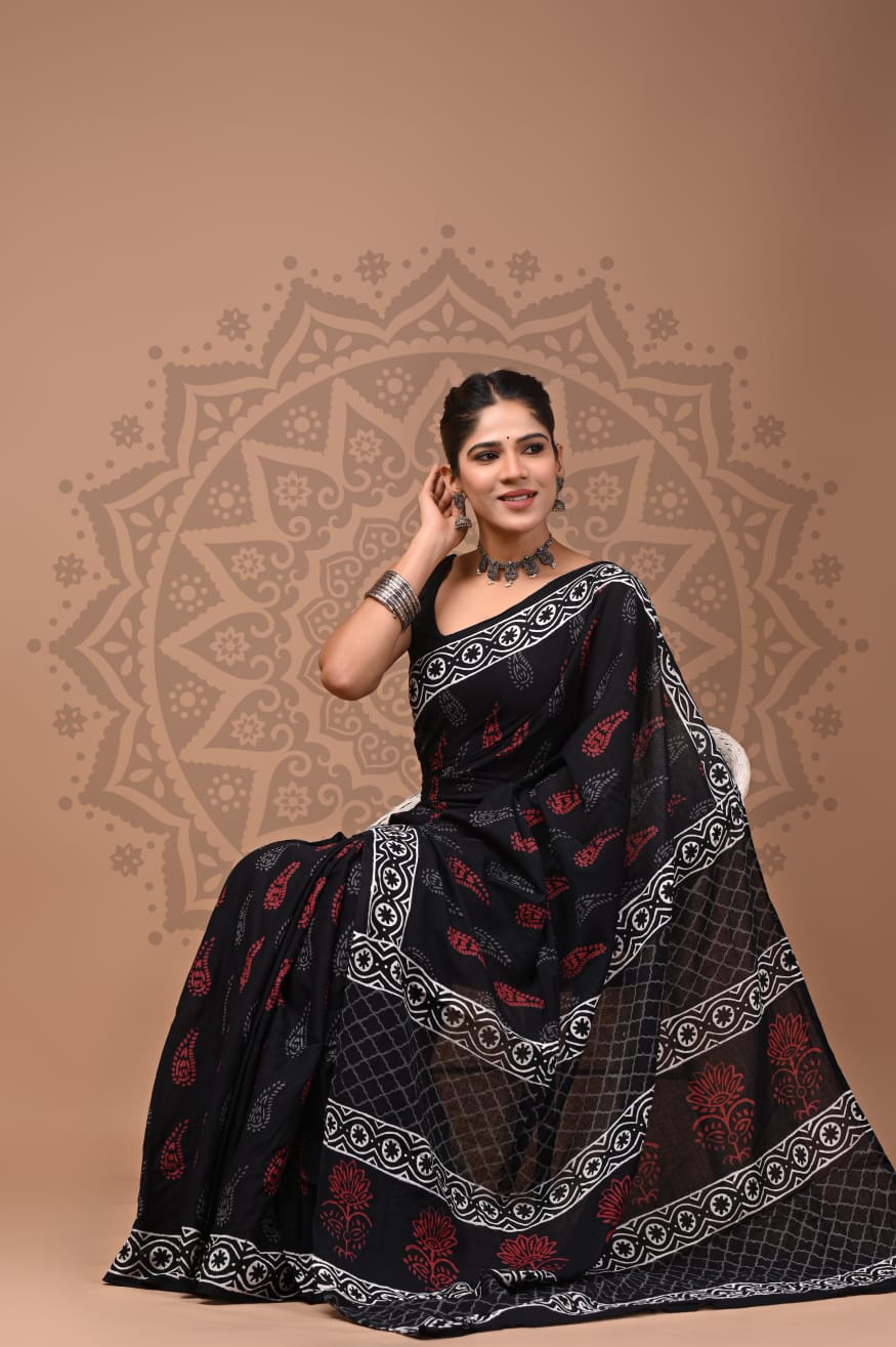 Cotton Malmal Handblock Printed Sarees Wholesale – Lightweight Cotton MUL Sarees