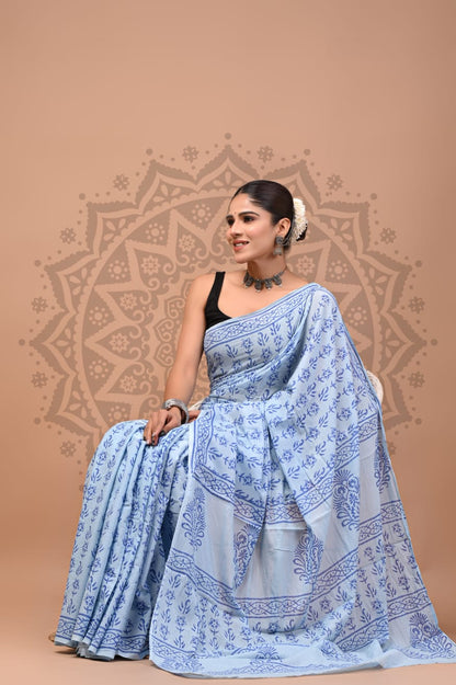 Pure Cotton Mul Handblock Printed Sarees Wholesale – Soft Malmal Sarees