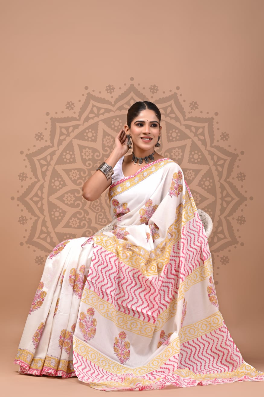 Cotton Mul Handblock Printed Sarees Wholesale – Soft Malmal Sarees for Boutiques