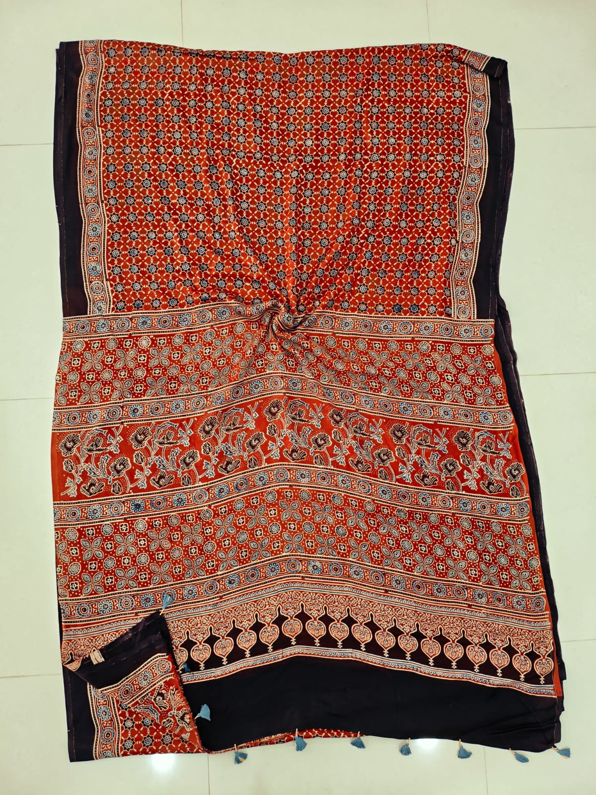 Ajrakh Sarees Wholesale – Modal Silk Handblock Printed Saree