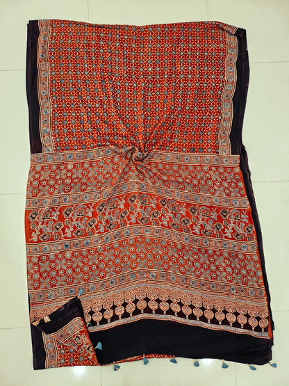 Ajrakh Sarees Wholesale – Modal Silk Handblock Printed Saree