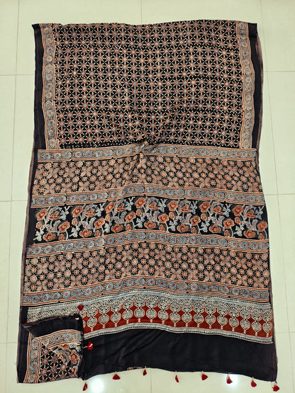 Ajrakh Sarees Wholesale – Modal Silk Handblock Printed Saree