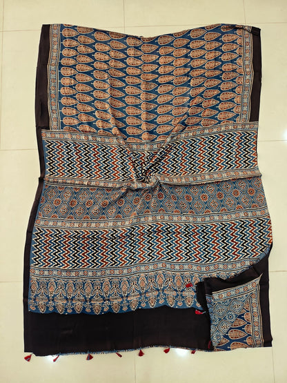 Ajrakh Sarees Wholesale – Modal Silk Handblock Printed Saree
