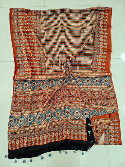Ajrakh Sarees Wholesale – Modal Silk Handblock Printed Saree