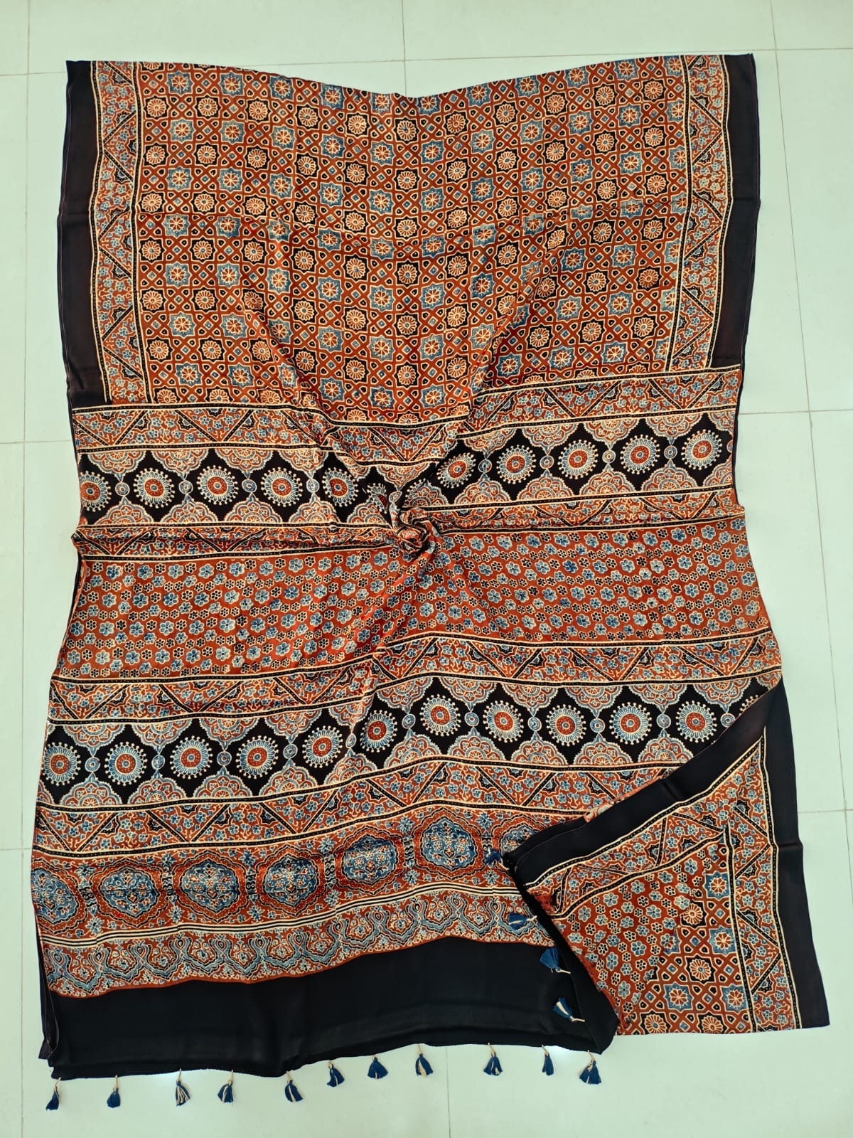 Ajrakh Sarees Wholesale – Modal Silk Handblock Printed Saree