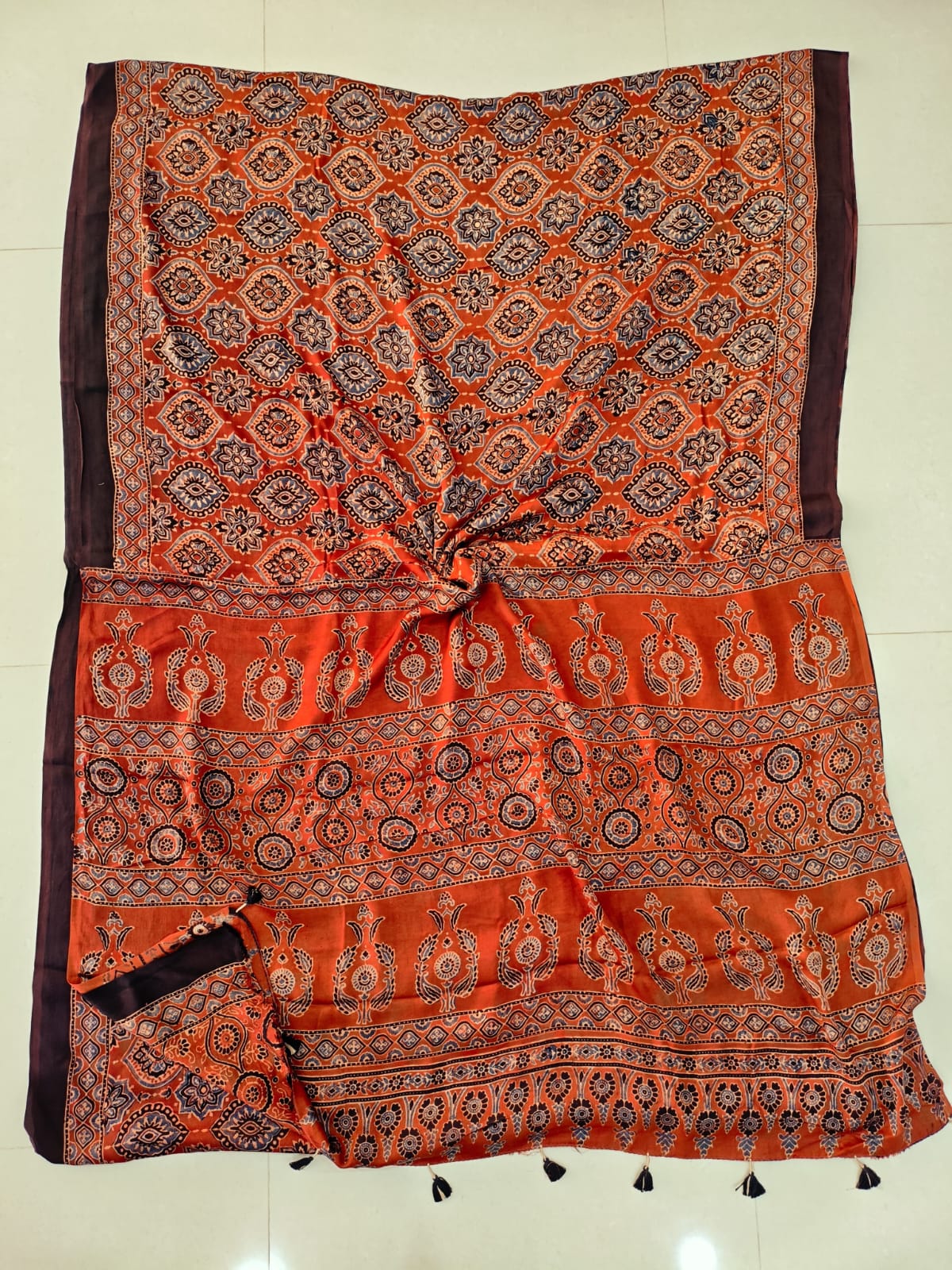 Ajrakh Sarees Wholesale – Modal Silk Handblock Printed Saree