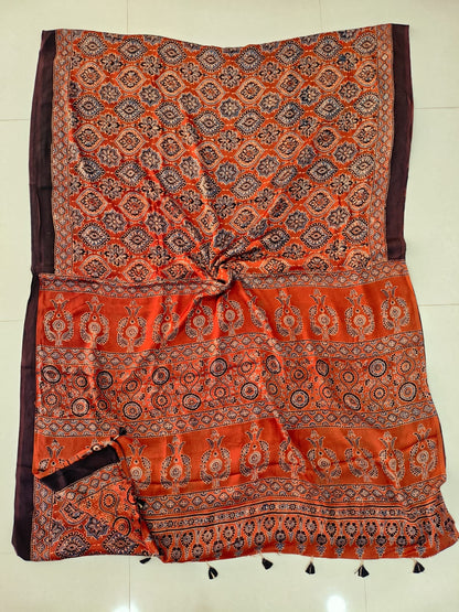 Ajrakh Sarees Wholesale – Modal Silk Handblock Printed Saree