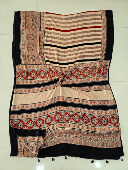 Ajrakh Sarees Wholesale – Modal Silk Handblock Printed Saree