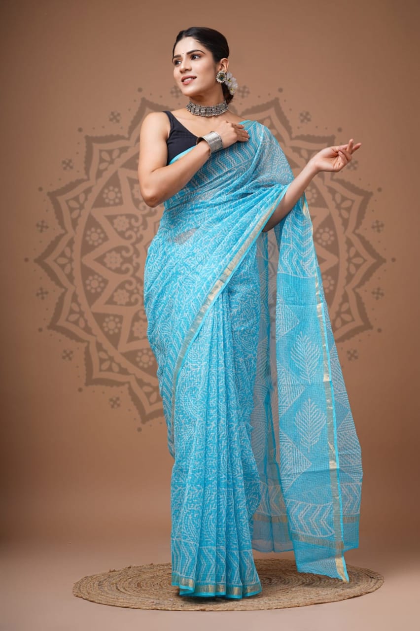Hand Block Printed Kota Doria Sarees Wholesale – Bagru, Dabu & Ajrakh Prints