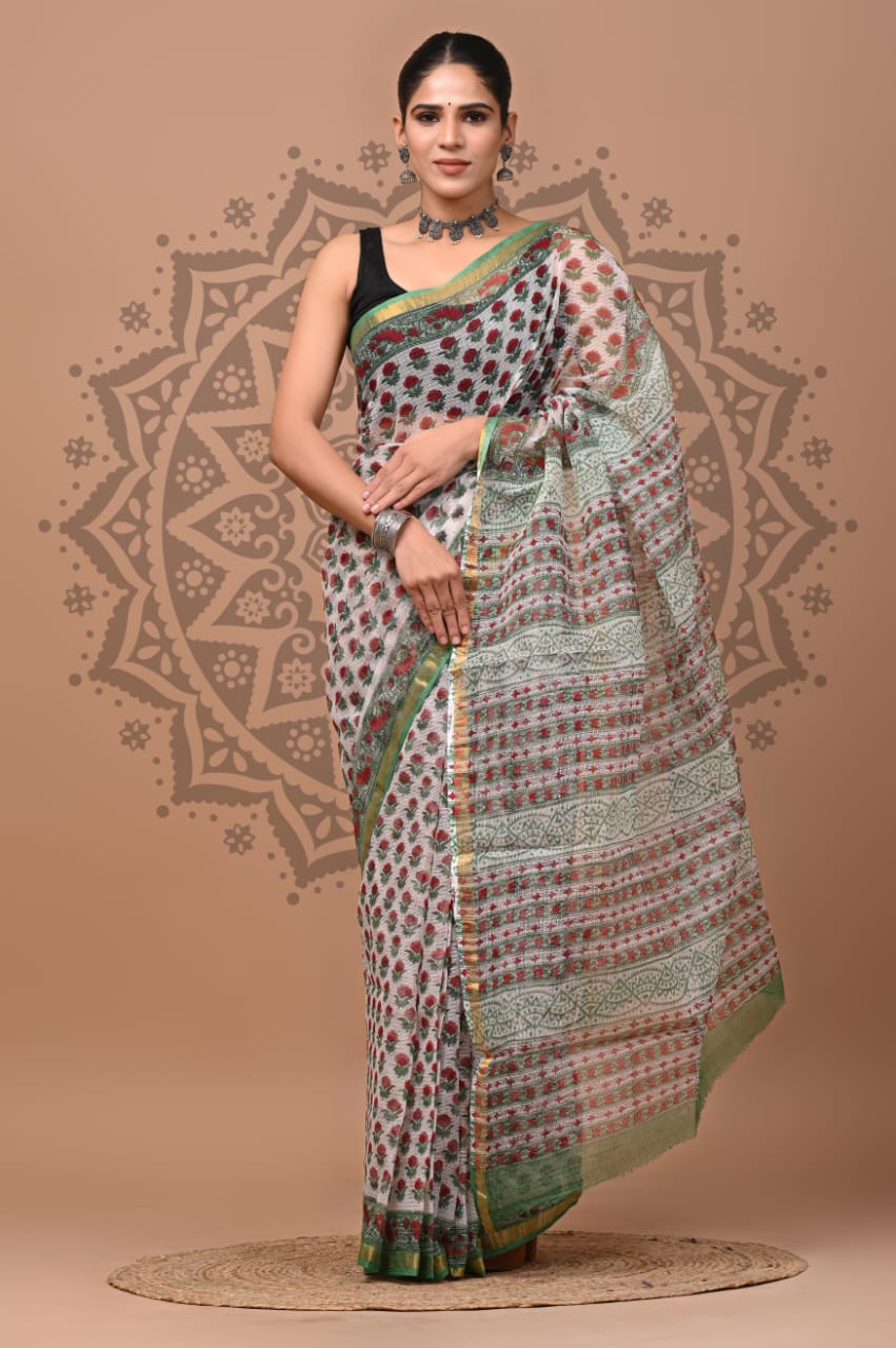 Hand Block Printed Kota Doria Sarees Wholesale – Bagru, Dabu & Ajrakh Prints