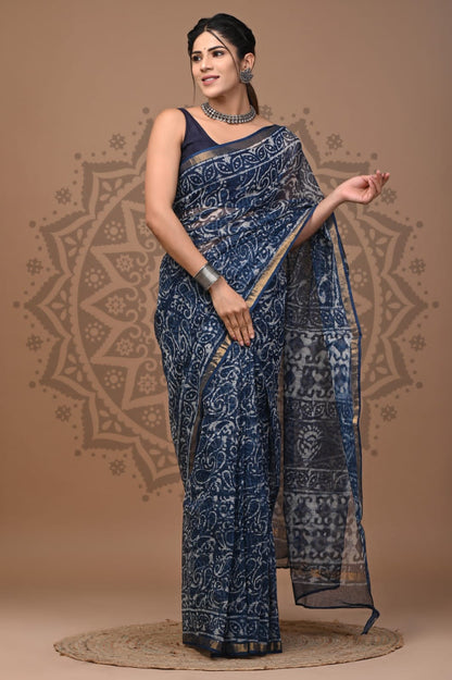 Hand Block Printed Kota Doria Sarees Wholesale – Bagru, Dabu & Ajrakh Prints