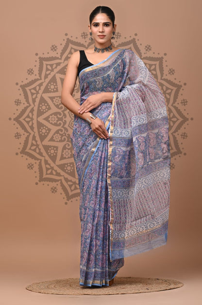 Hand Block Printed Kota Doria Sarees Wholesale – Bagru, Dabu & Ajrakh Prints