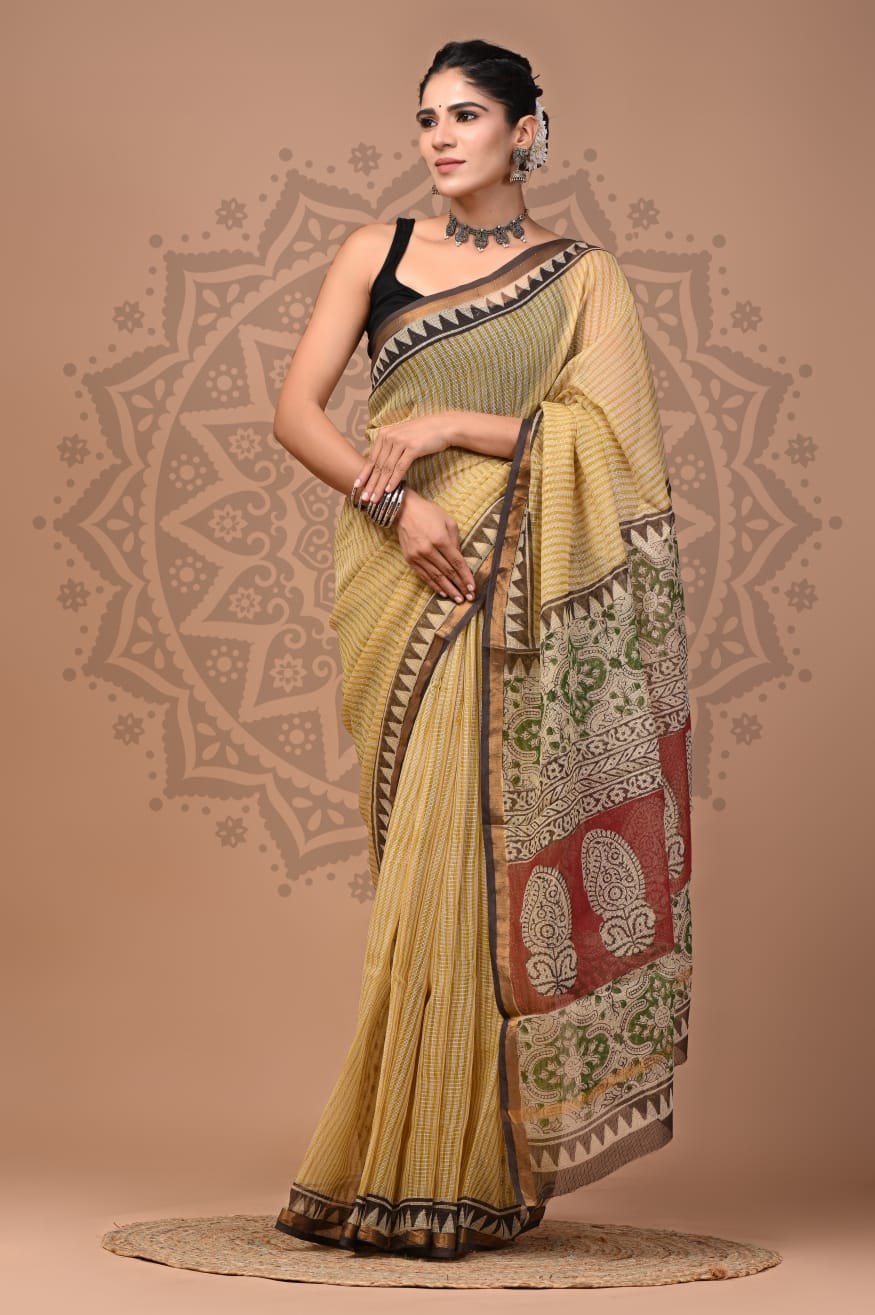 Kota Doria Handblock Printed Sarees Wholesale – Lightweight Kota Cotton Sarees