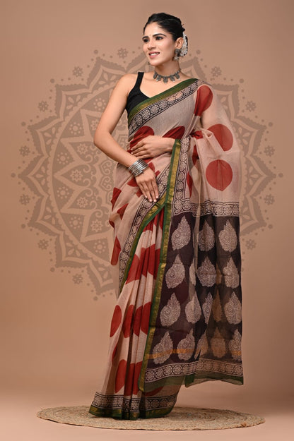 Hand Block Printed Kota Doria Sarees Wholesale – Bagru, Dabu & Ajrakh Prints