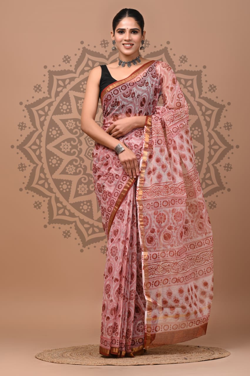Kota Doria Cotton Handblock Printed Sarees Wholesale – Lightweight Kota Sarees