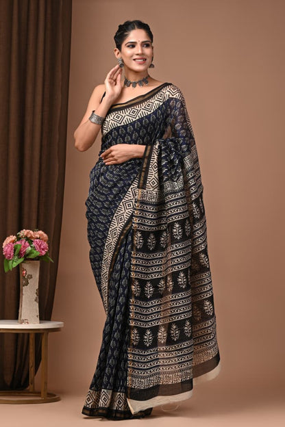 Hand Block Printed Chanderi Silk Sarees Wholesale – Natural Dyed with Blouse