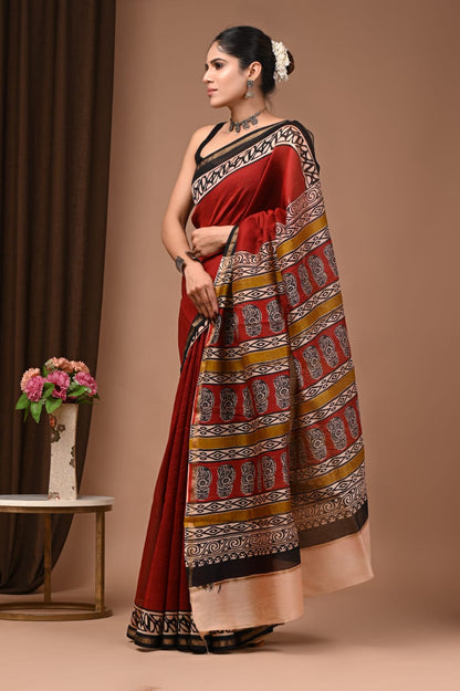 Hand Block Printed Chanderi Silk Sarees Wholesale – Natural Dyed with Blouse