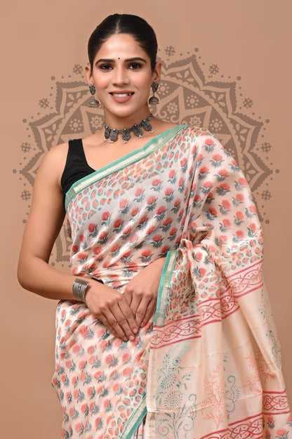 Hand Block Printed Chanderi Silk Sarees Wholesale – Natural Dyed with Blouse
