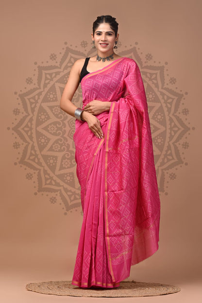 Hand Block Printed Chanderi Silk Sarees Wholesale – Natural Dyed with Blouse