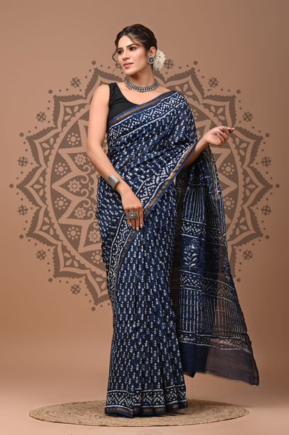 Hand Block Printed Chanderi Silk Sarees Wholesale – Natural Dyed with Blouse