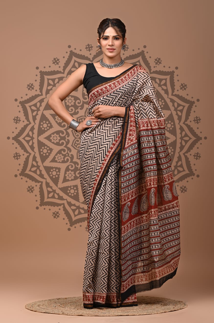 Hand Block Printed Chanderi Silk Sarees Wholesale – Natural Dyed with Blouse