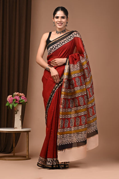 Hand Block Printed Chanderi Silk Sarees Wholesale – Natural Dyed with Blouse