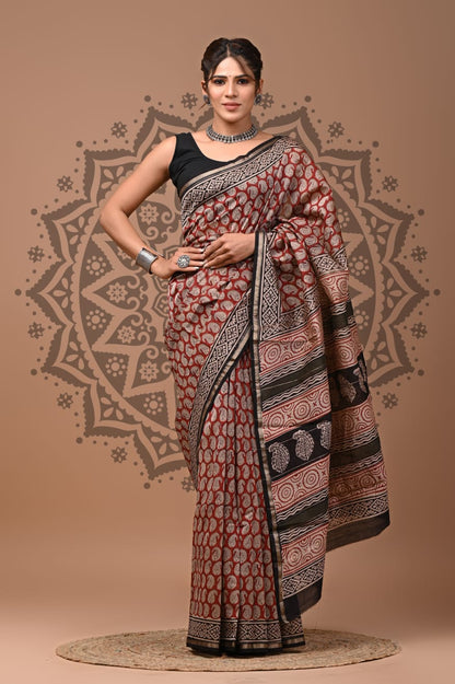 Hand Block Printed Chanderi Silk Sarees Wholesale – Natural Dyed with Blouse