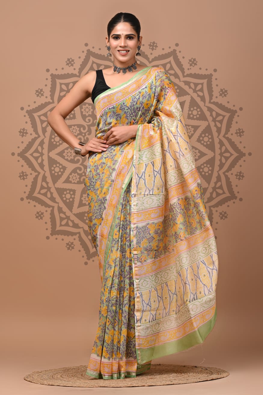 Wholesale Chanderi Silk Sarees – Traditional Hand Block Printed with Blouse