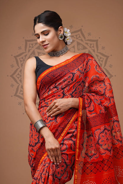 Wholesale Chanderi Silk Sarees – Traditional Hand Block Printed with Blouse