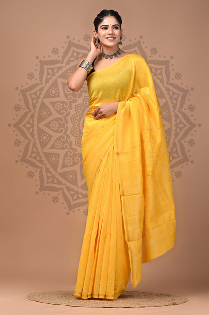 Wholesale Chanderi Silk Sarees – Traditional Hand Block Printed with Blouse