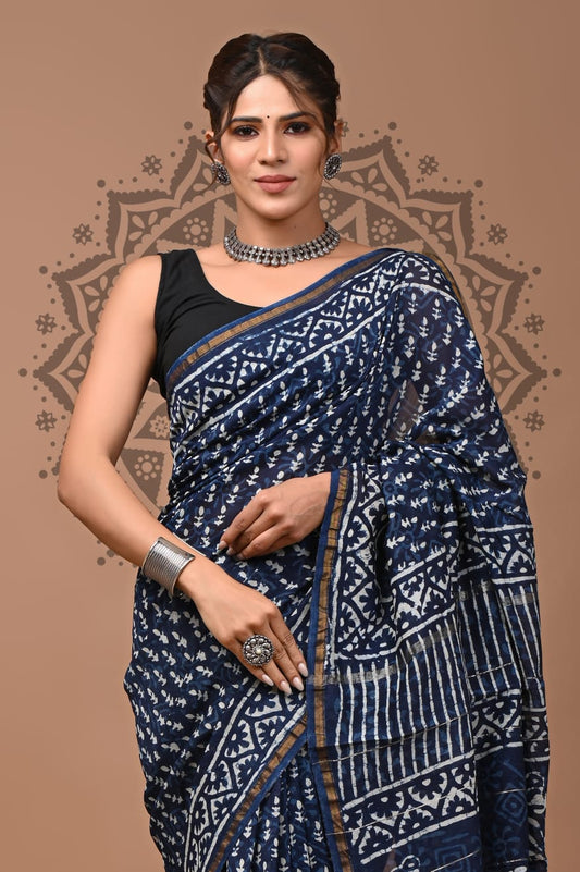 Natural Dyed Chanderi Silk Sarees Wholesale – Hand Block Printed with Blouse