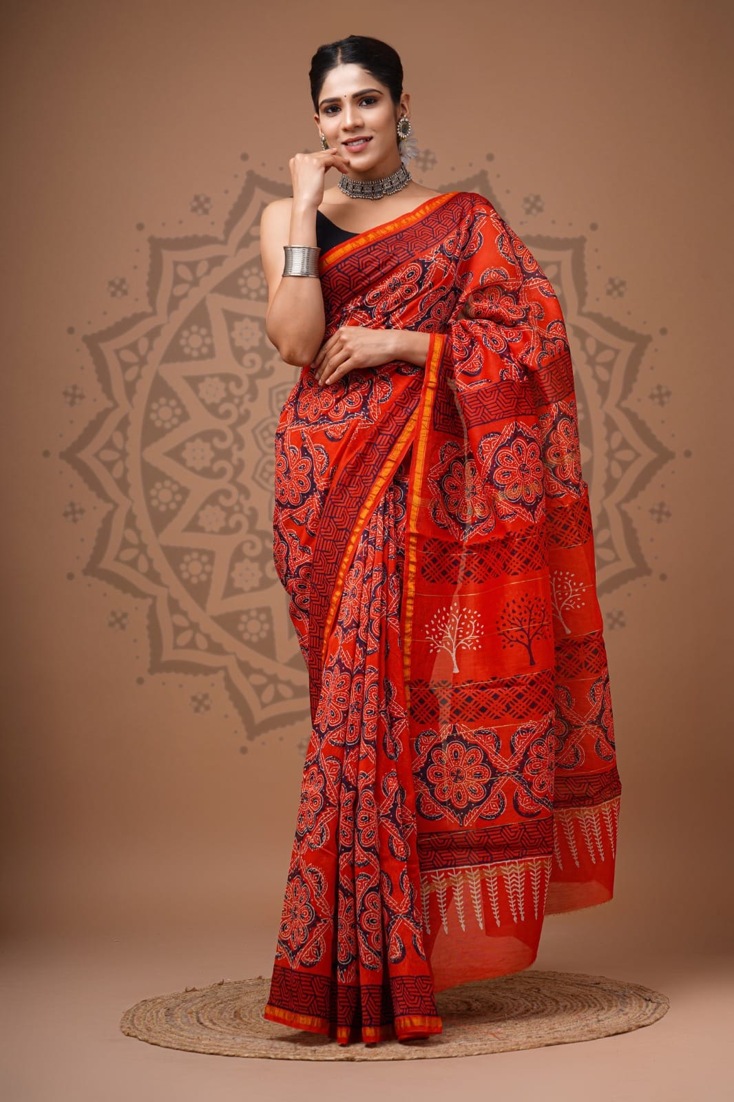 Natural Dyed Chanderi Silk Sarees Wholesale – Hand Block Printed with Blouse