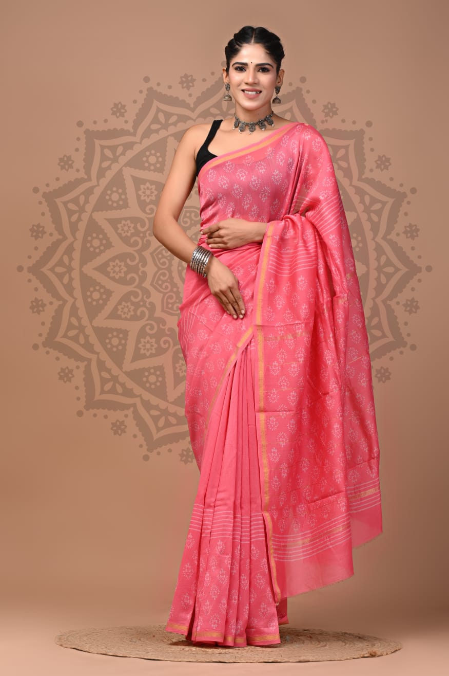 Hand Block Printed Chanderi Silk Sarees Wholesale – Natural Dyed with Blouse