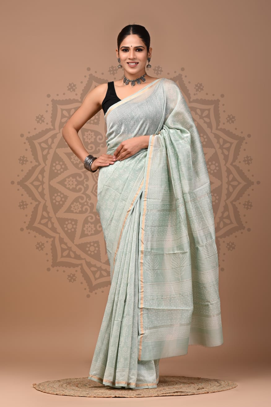 Hand Block Printed Chanderi Silk Sarees Wholesale – Natural Dyed with Blouse