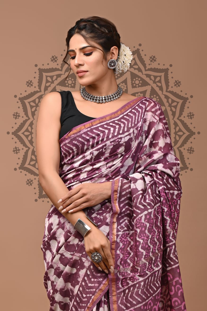 Hand Block Printed Chanderi Silk Sarees Wholesale – Natural Dyed with Blouse