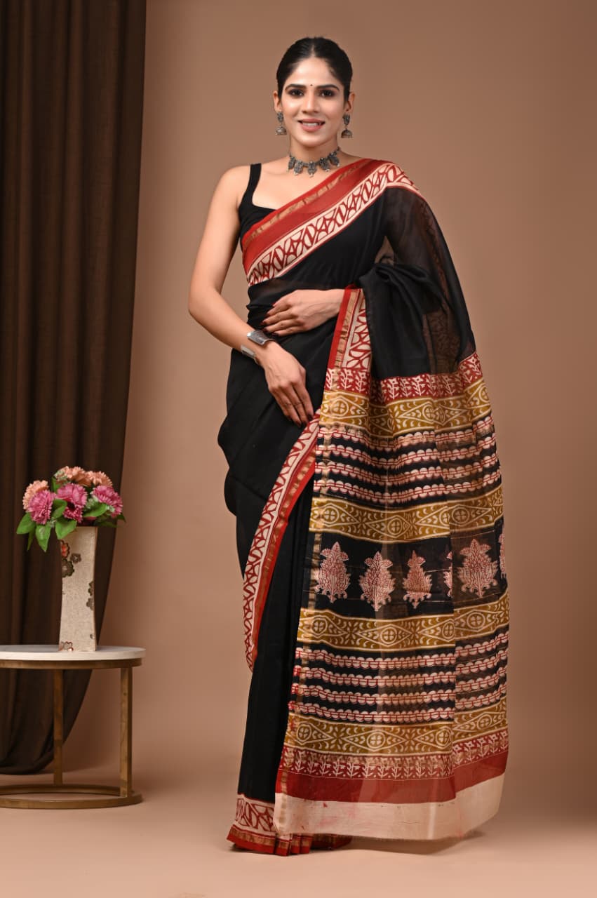 Wholesale Chanderi Silk Sarees – Traditional Hand Block Printed with Blouse