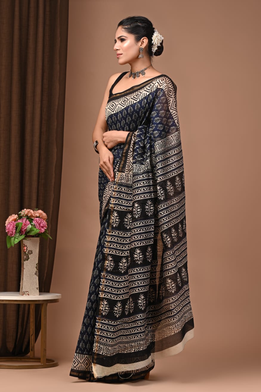 Natural Dyed Chanderi Silk Sarees Wholesale – Hand Block Printed with Blouse