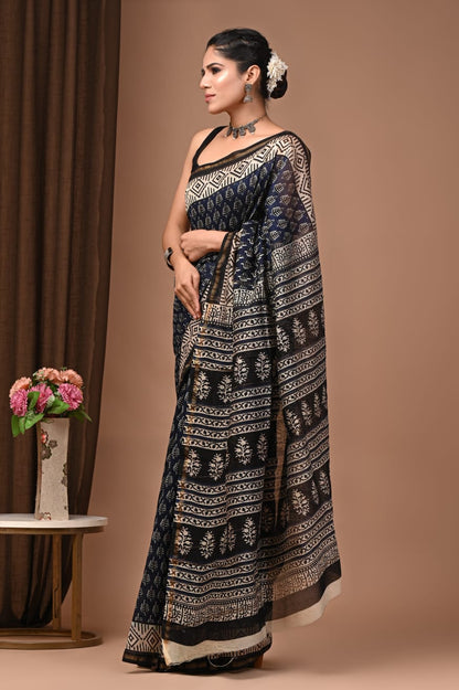 Natural Dyed Chanderi Silk Sarees Wholesale – Hand Block Printed with Blouse