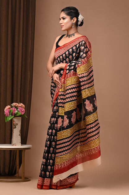 Wholesale Chanderi Silk Sarees – Traditional Hand Block Printed with Blouse