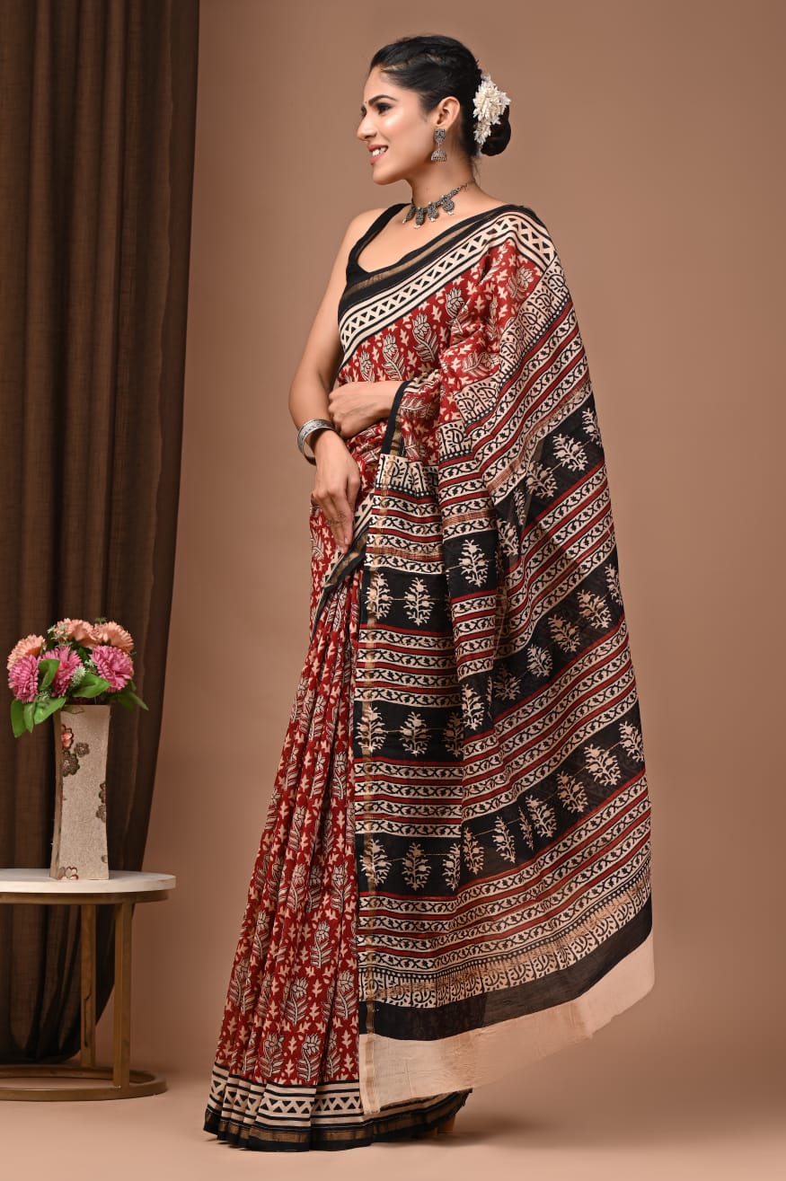 Natural Dyed Chanderi Silk Sarees Wholesale – Hand Block Printed with Blouse