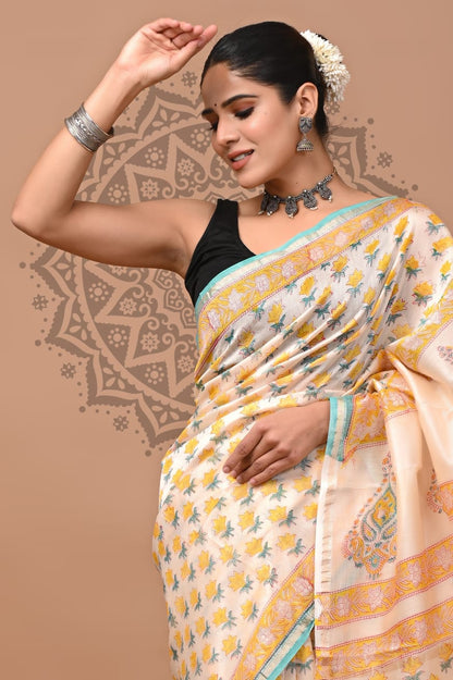 Natural Dyed Chanderi Silk Sarees Wholesale – Hand Block Printed with Blouse