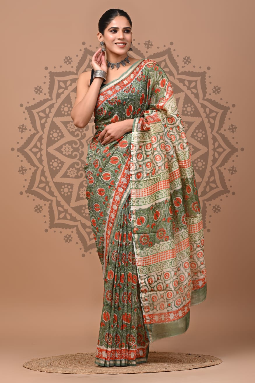 Natural Dyed Chanderi Silk Sarees Wholesale – Hand Block Printed with Blouse