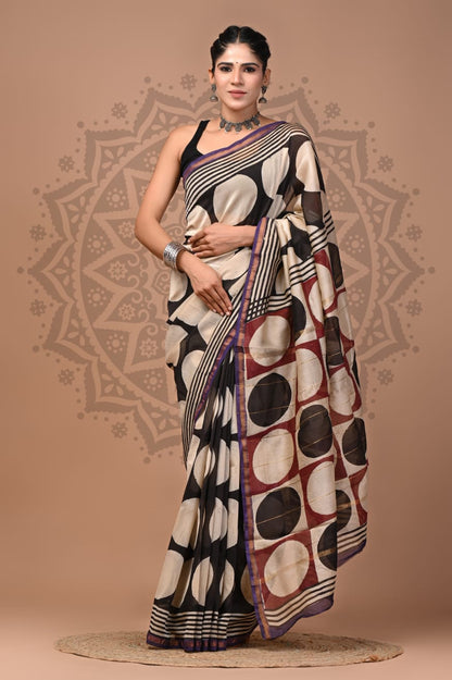 Natural Dyed Chanderi Silk Sarees Wholesale – Hand Block Printed with Blouse