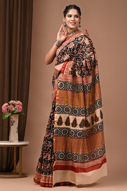 Natural Dyed Chanderi Silk Sarees Wholesale – Hand Block Printed with Blouse