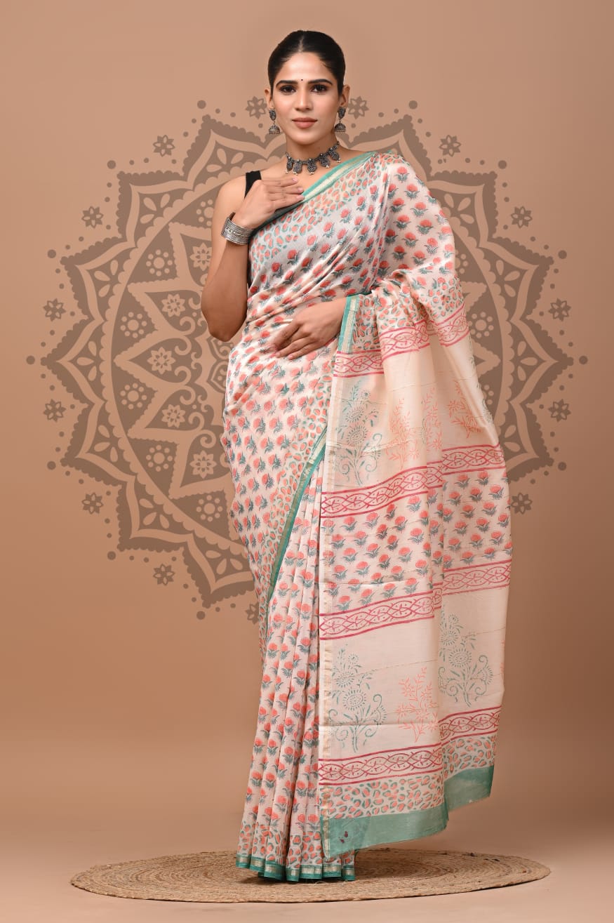 Natural Dyed Chanderi Silk Sarees Wholesale – Hand Block Printed with Blouse