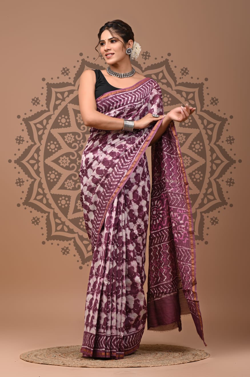 Natural Dyed Chanderi Silk Sarees Wholesale – Hand Block Printed with Blouse