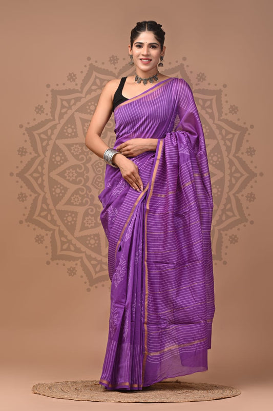 Premium Chanderi Silk Sarees Wholesale – Traditional Hand Block Printed with Blouse