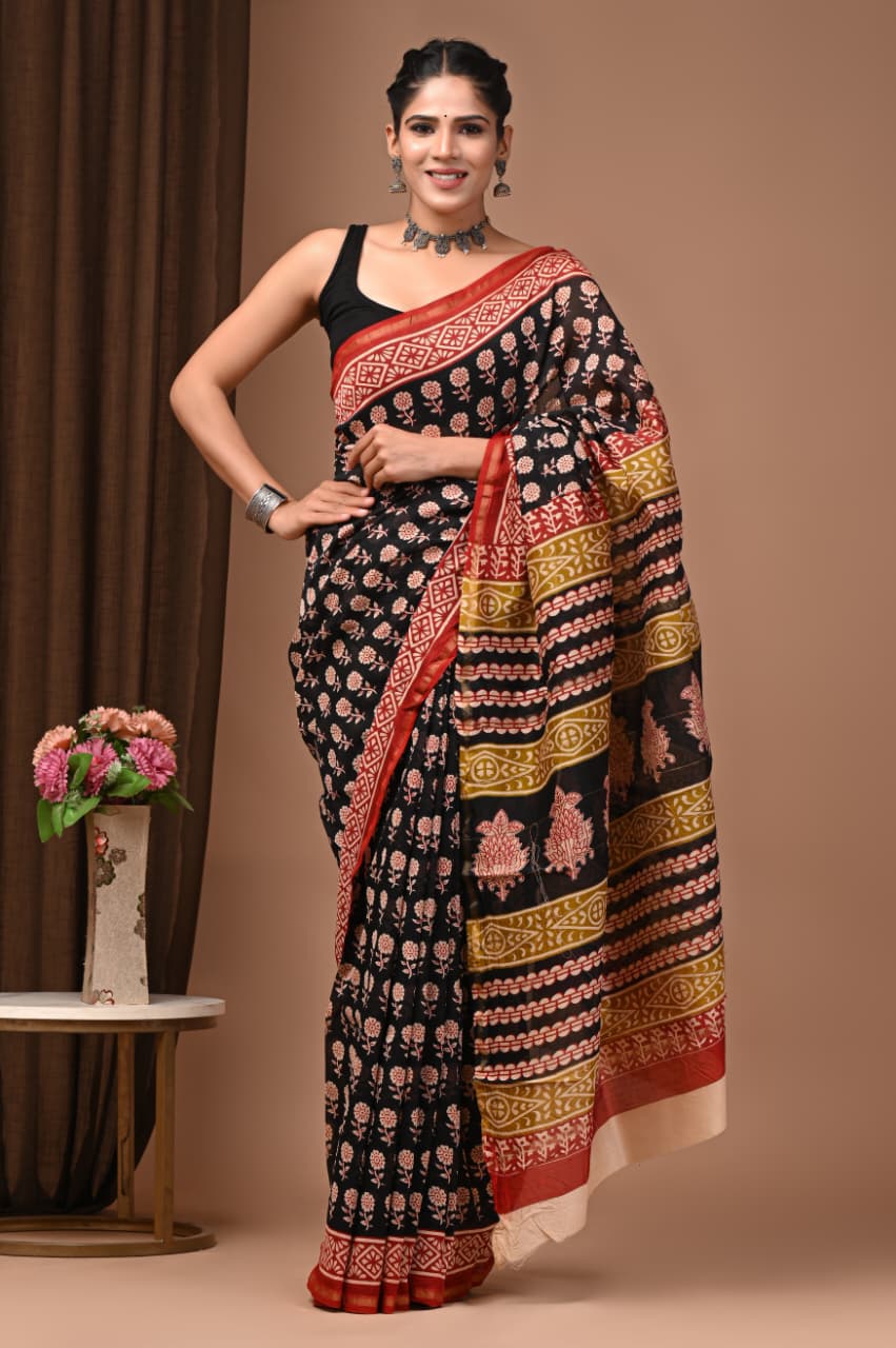 Premium Chanderi Silk Sarees Wholesale – Traditional Hand Block Printed with Blouse