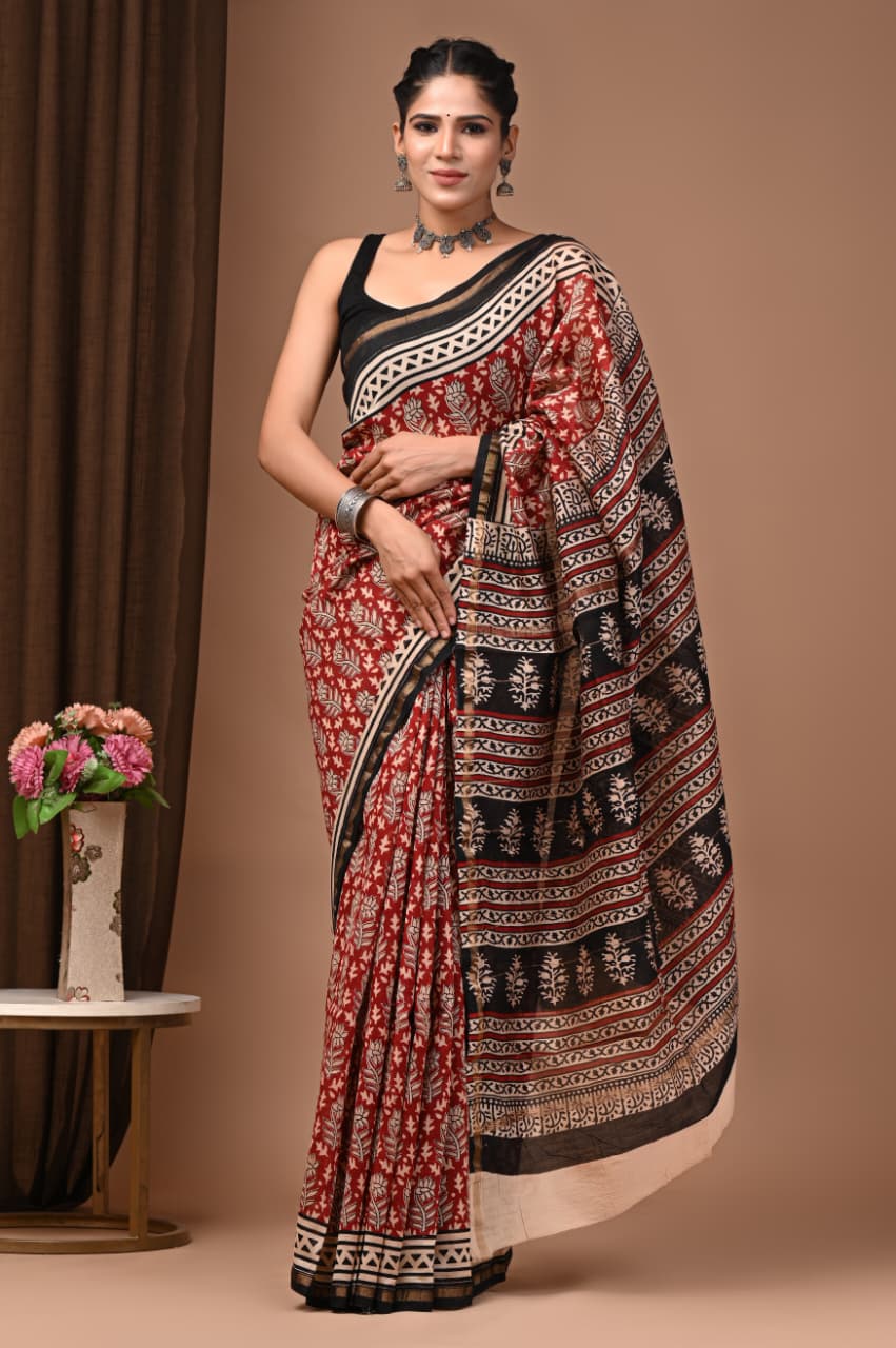 Premium Chanderi Silk Sarees Wholesale – Traditional Hand Block Printed with Blouse